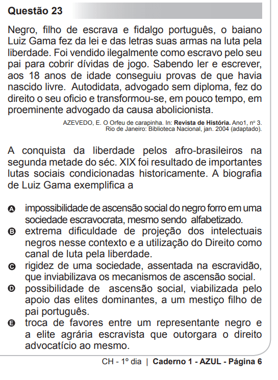 Luiz Gama foi citado em questão do Enem 2010