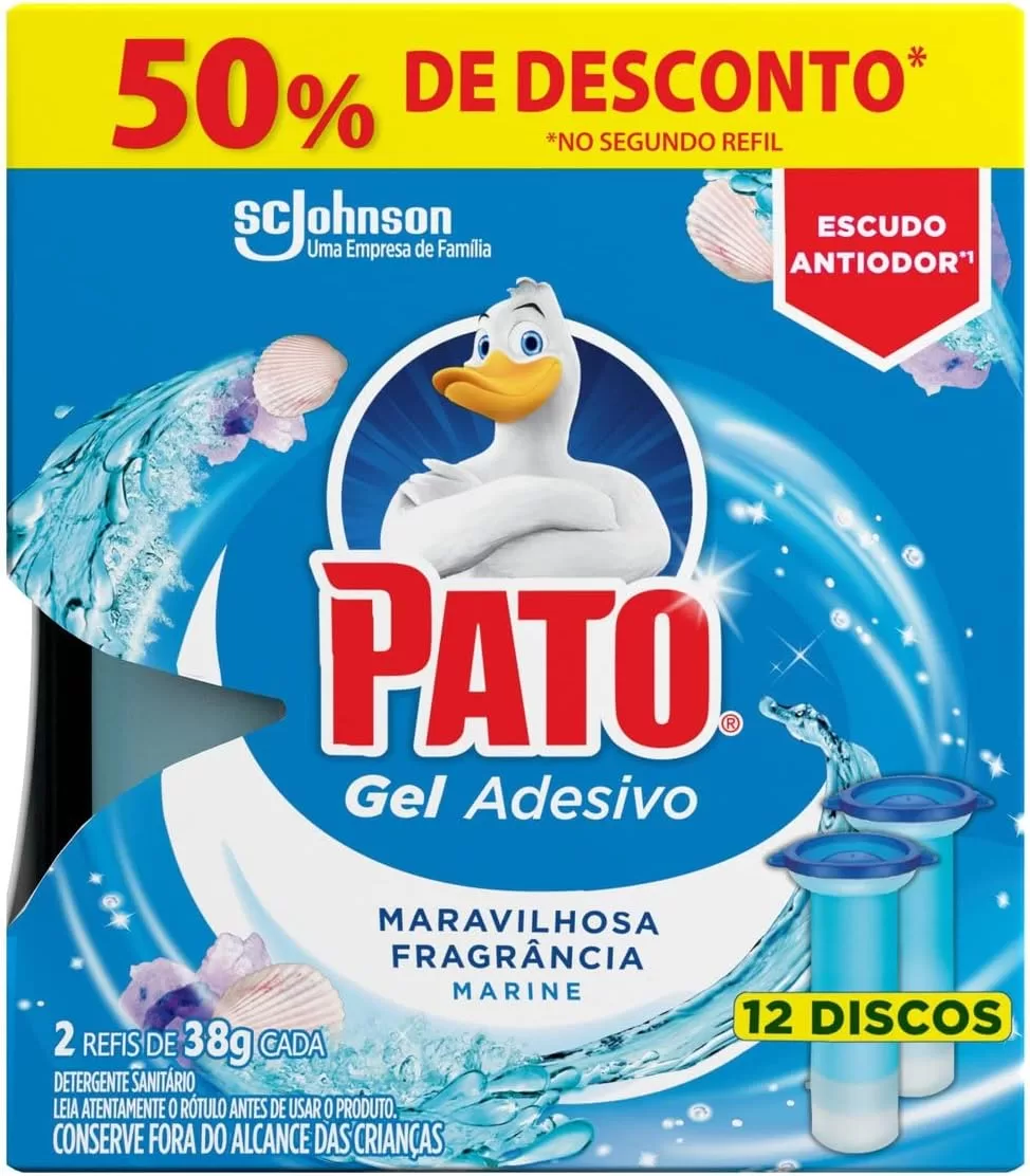 Pato Desodorizador Gel Adesivo 2 Refis Marine, Limpeza Banheiro, Vaso