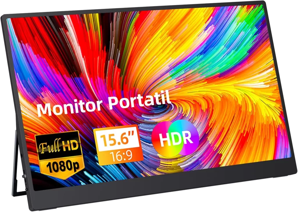 Bettdow Monitor Portatil 15,6'', FHD 1080P Monitor Portátil Conectado Com