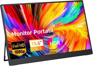 Bettdow Monitor Portatil 15,6'', FHD 1080P Monitor Portátil Conectado Com